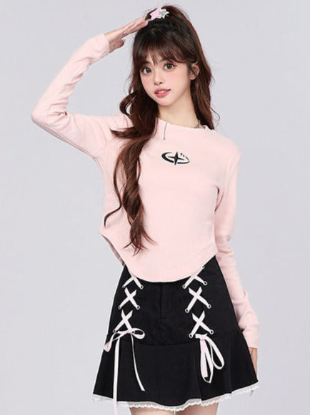 Embroidery Logo Irregular Hem Long T