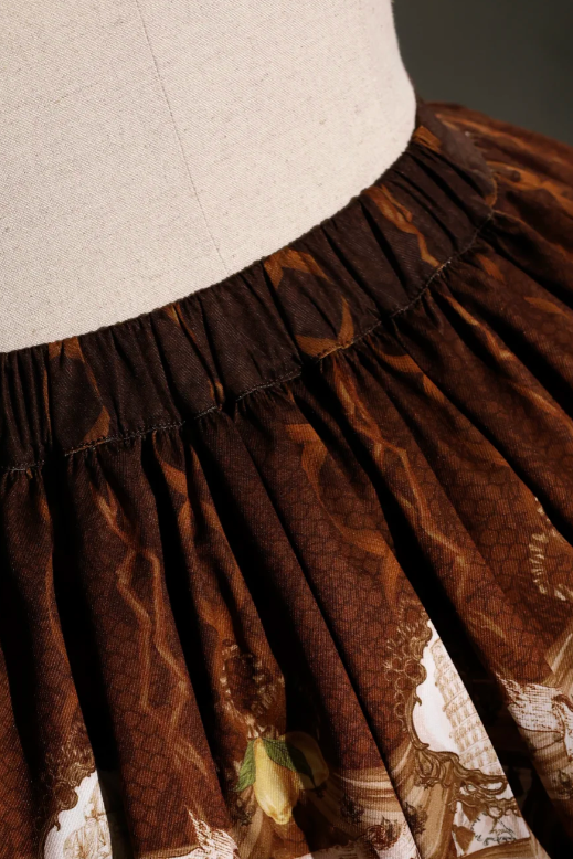 [Pre-order Deadline: November 6] Navy Blue/Brown Classic Italian Travel Diary Lolita Vintage Print Skirt