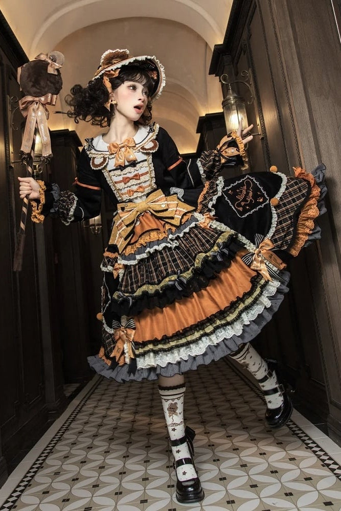 [Reservierungsschluss 8. September] Classic Bear Lolita-Stufenkleid mit weißem Kragen, Karomuster, Spitze und Schleife+Vintage-JSK-Kleid mit Teddybär-Print und Spitze+Vintage-Lolita-Kleid mit Teddybär-Print, Karokragen und klassischem Karomuster