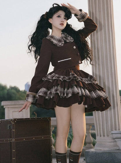 Caramel Macchiato] withpuji original design style four-stage SK three-piece set autumn and winter removable fur collar