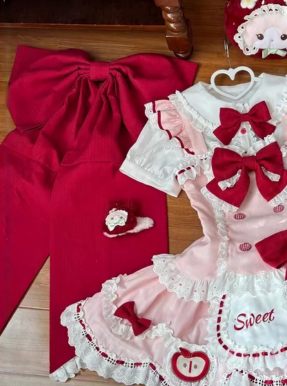 [3월 31일 예약마감] 스위트 애플 메이드 드레스 셋업 + 백 리본 트레인 + 헤어밴드