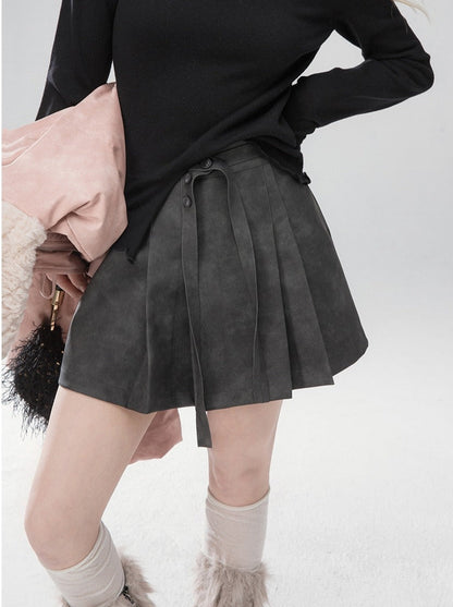 Lava Gray Short Leather Skirt Winter Style