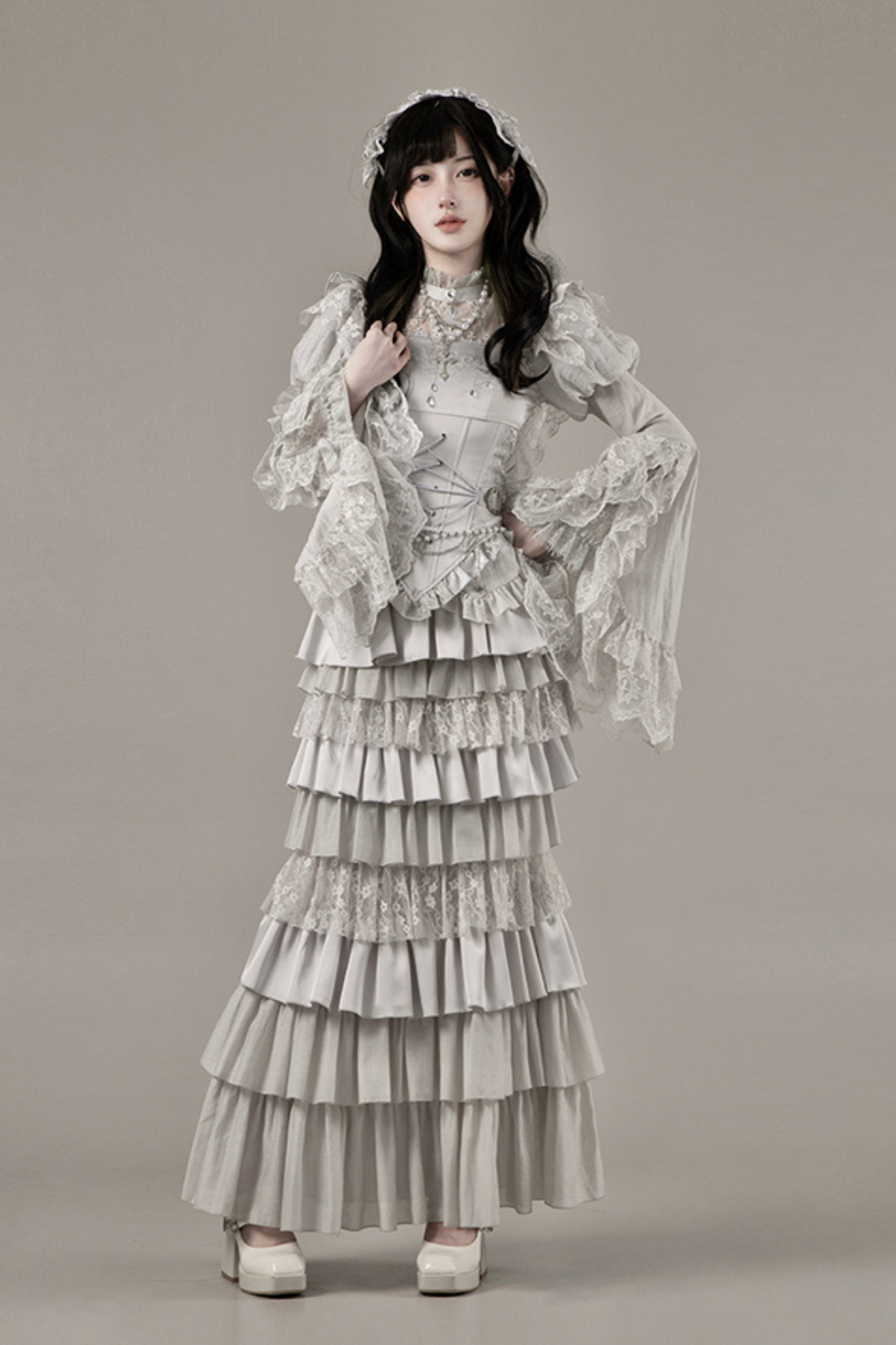 ゴシックロリータスカート+コルセット+ベール+ネックレス+ウエストチェーン