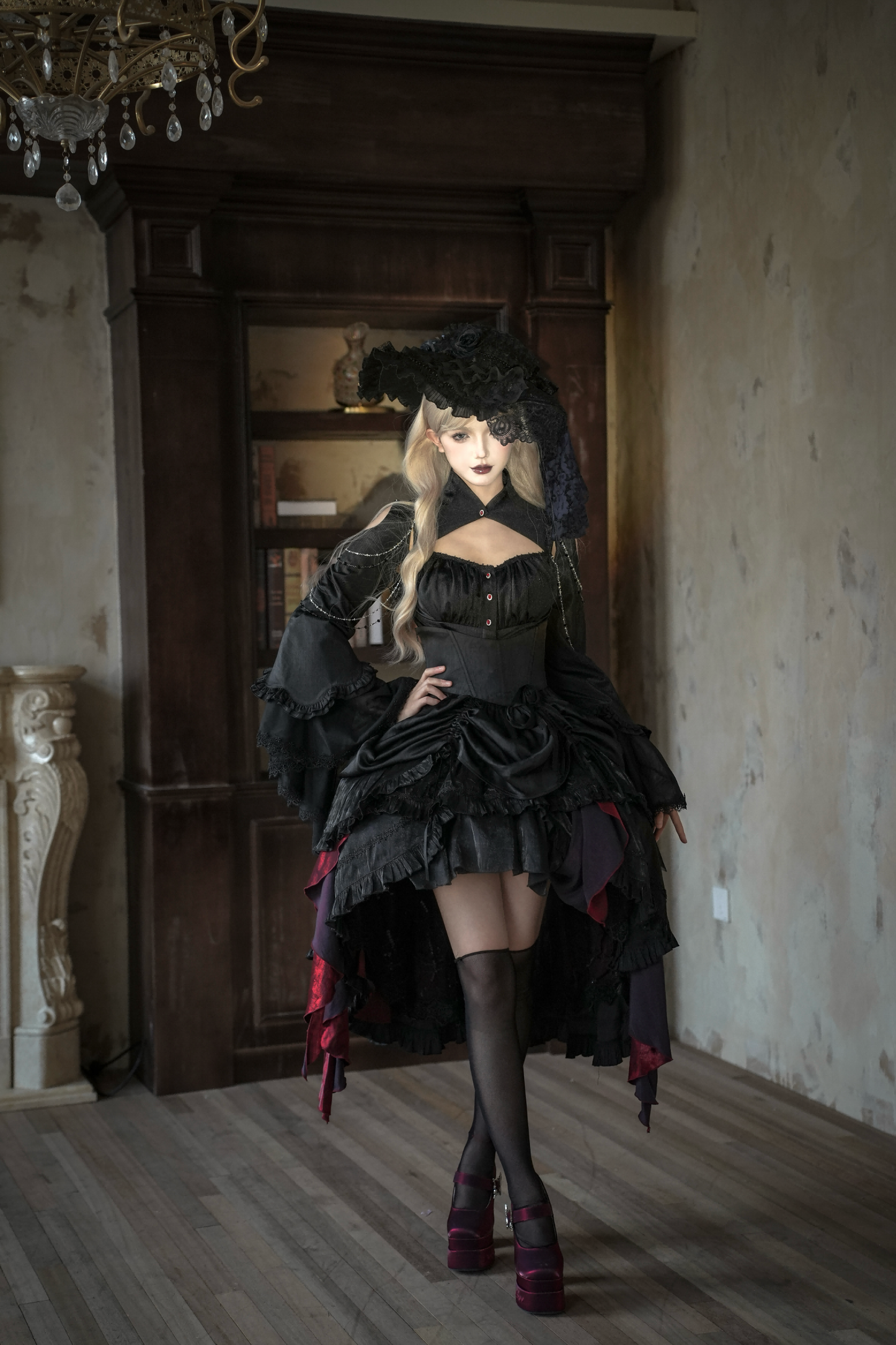 ダークフラワーゴシックロリータセットアップ