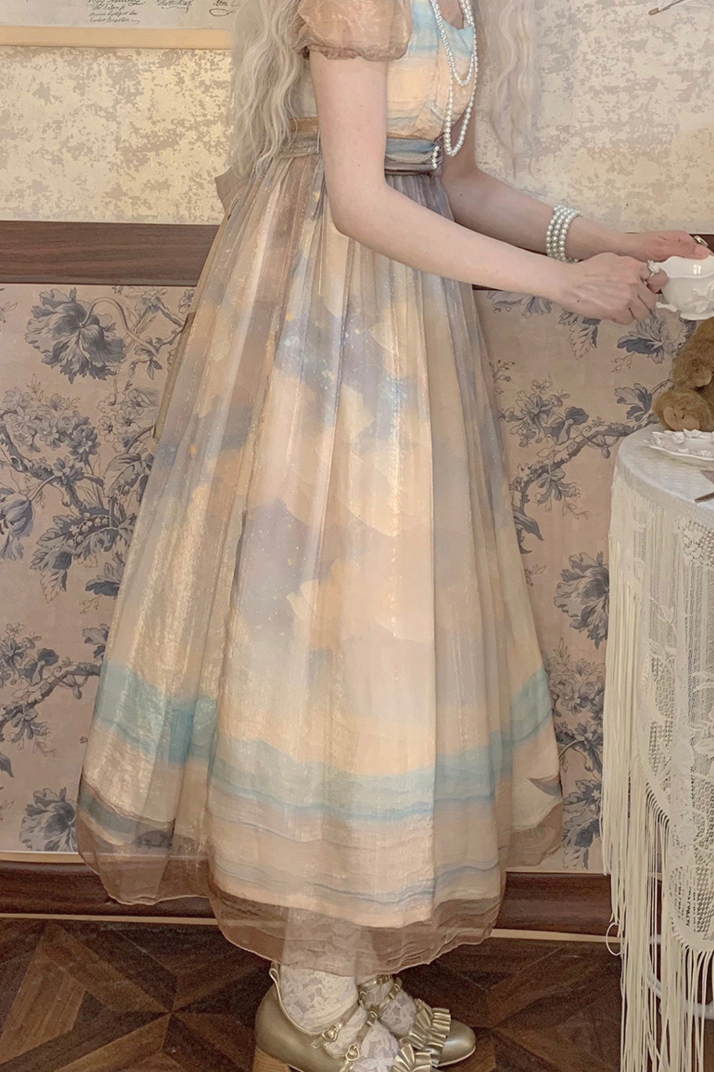 マーブルアートハイウエストマークロリータドレス