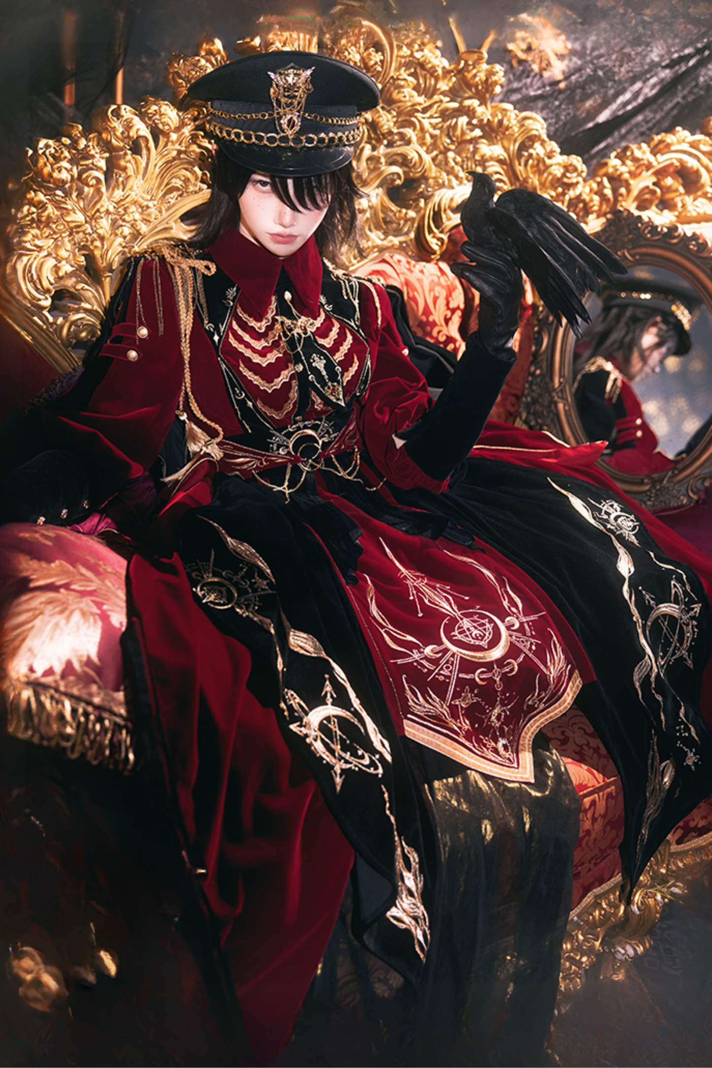 [Pre-order Deadline: November 16] Holy Army Red Black Embroidery Military Uniform Cape Dress Complete Set + Dress Set