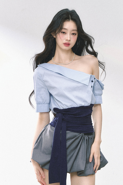 ウエストバンド付きワンショルダーシャツ