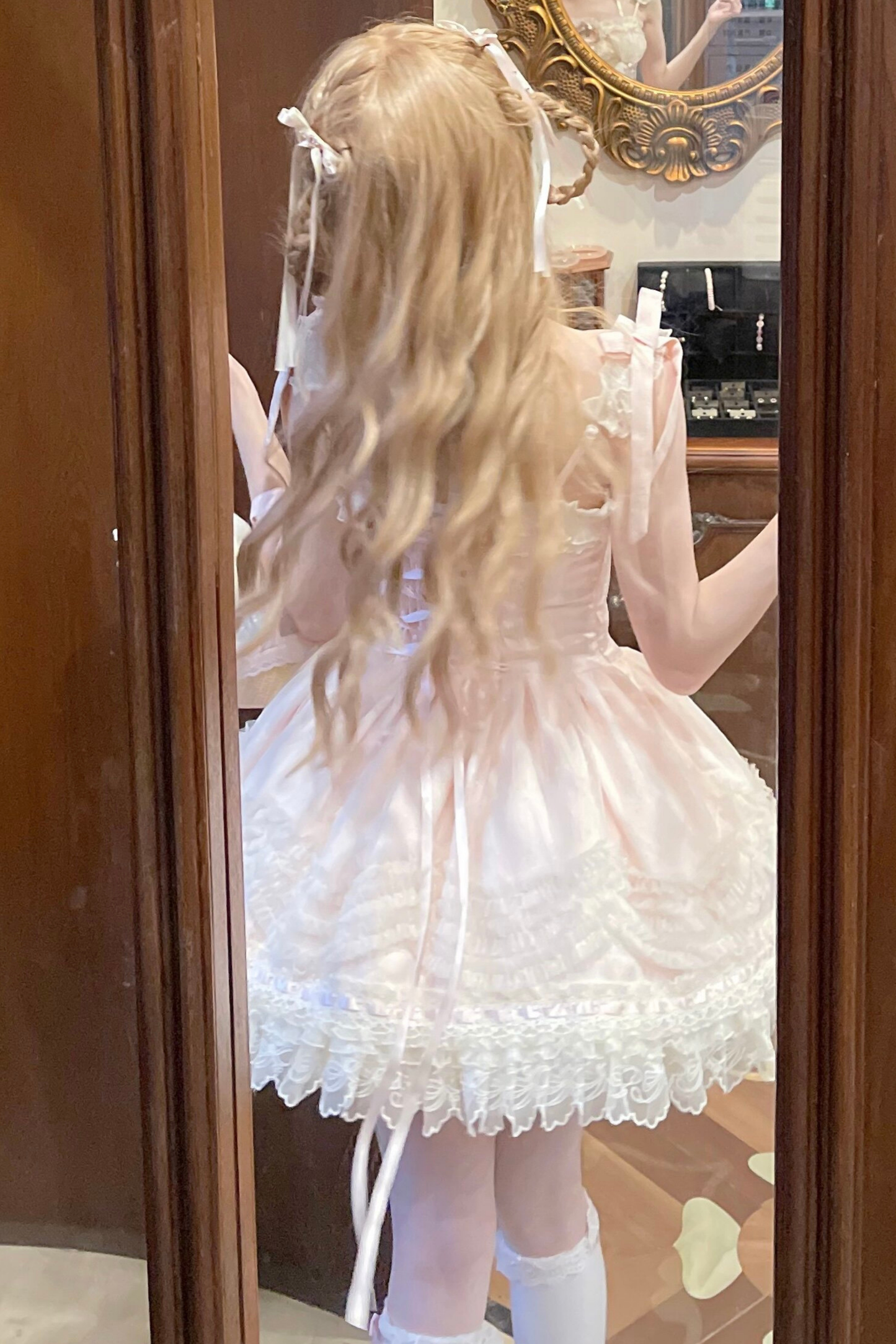 甜美珍妮蘿莉塔吊帶裙+項鍊+帽子+髮帶