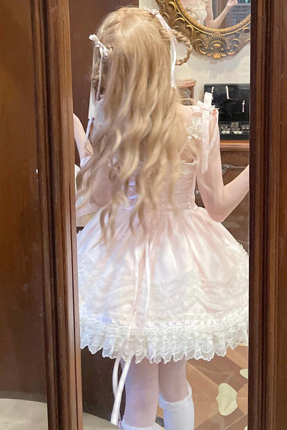 甜美珍妮蘿莉塔吊帶裙+項鍊+帽子+髮帶