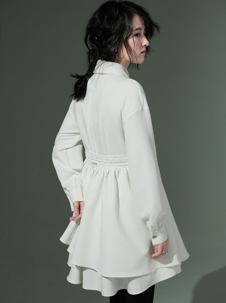 White Pointed Collar Shirt Dress