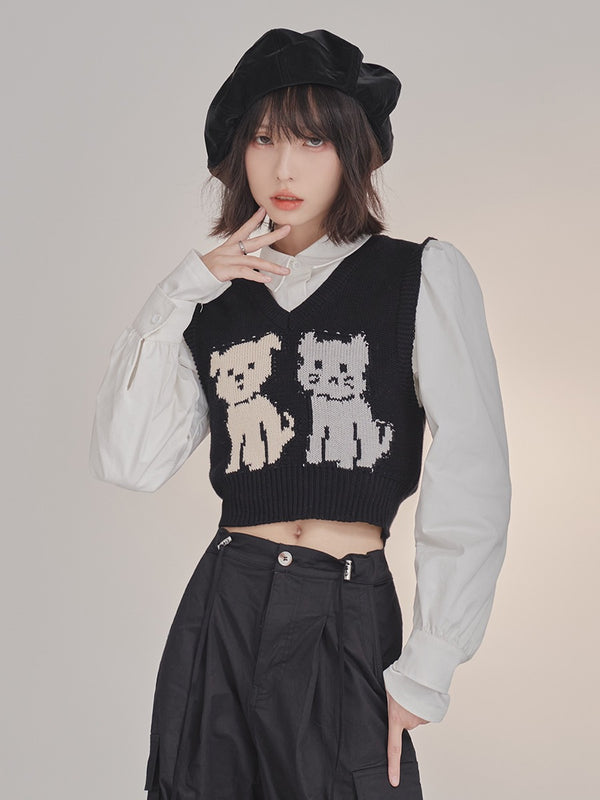 ルーズレイヤードドッグ&キャットニットベスト