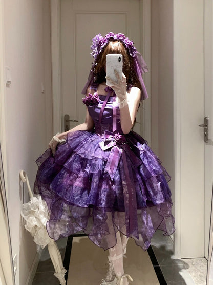 [Pre-order Deadline: May 23] Wisteria Purple Ribbon Tulle Tiered Fairy Corset JKS Dress