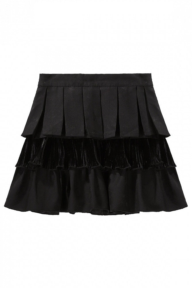 【10月7日予約締切】Black and Red Chinese Dark Gothic Lolita Wide Sleeve Asymmetrical Hem Top + Layered Ruffle Skirt + Necklace + Full Set