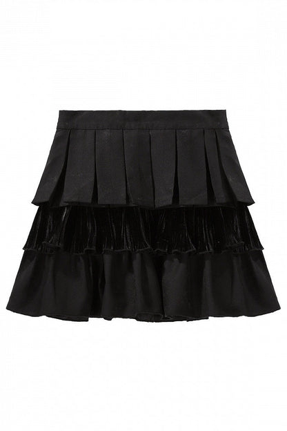 【10月7日予約締切】Black and Red Chinese Dark Gothic Lolita Wide Sleeve Asymmetrical Hem Top + Layered Ruffle Skirt + Necklace + Full Set