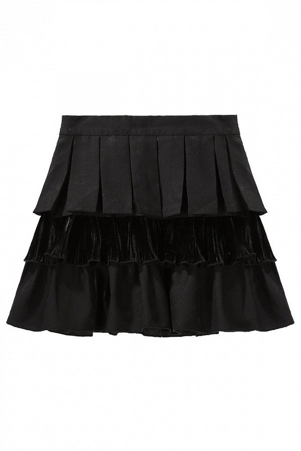 【10月7日予約締切】Black and Red Chinese Dark Gothic Lolita Wide Sleeve Asymmetrical Hem Top + Layered Ruffle Skirt + Necklace + Full Set