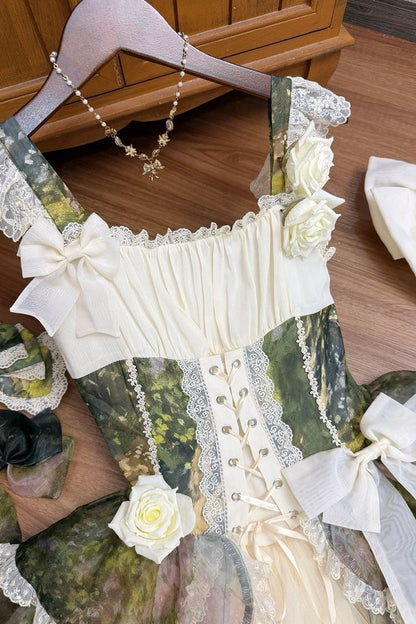 【8月23日予約締切】Elegant Forest Floral Oil Painting Print Classical Lolita Tiered JKS Dress Type 1/2