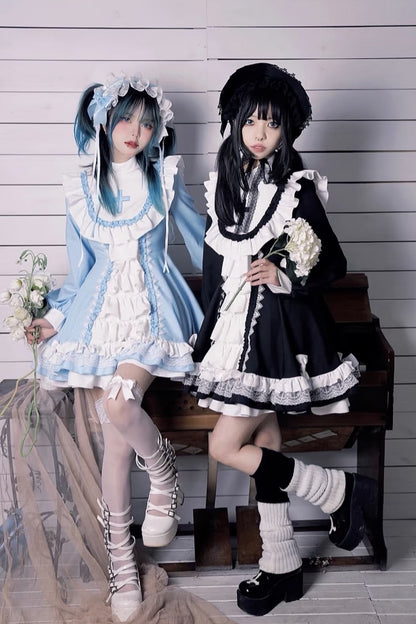 【Angelic Aesthetic👼】Stand Collar Cross Angel Tiered Ribbon Dress