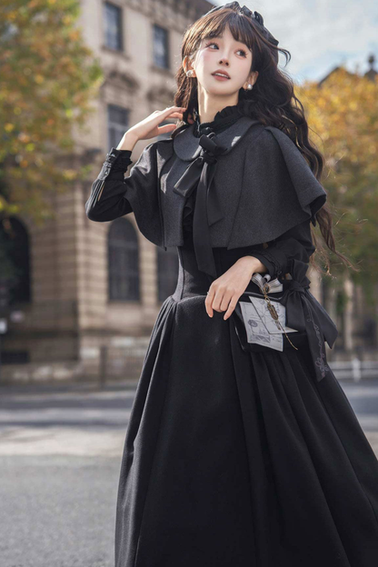 英國偵探蘿莉塔外套+披肩+裙子+襯衫+包+胸針+帽子+貝雷帽+項鍊