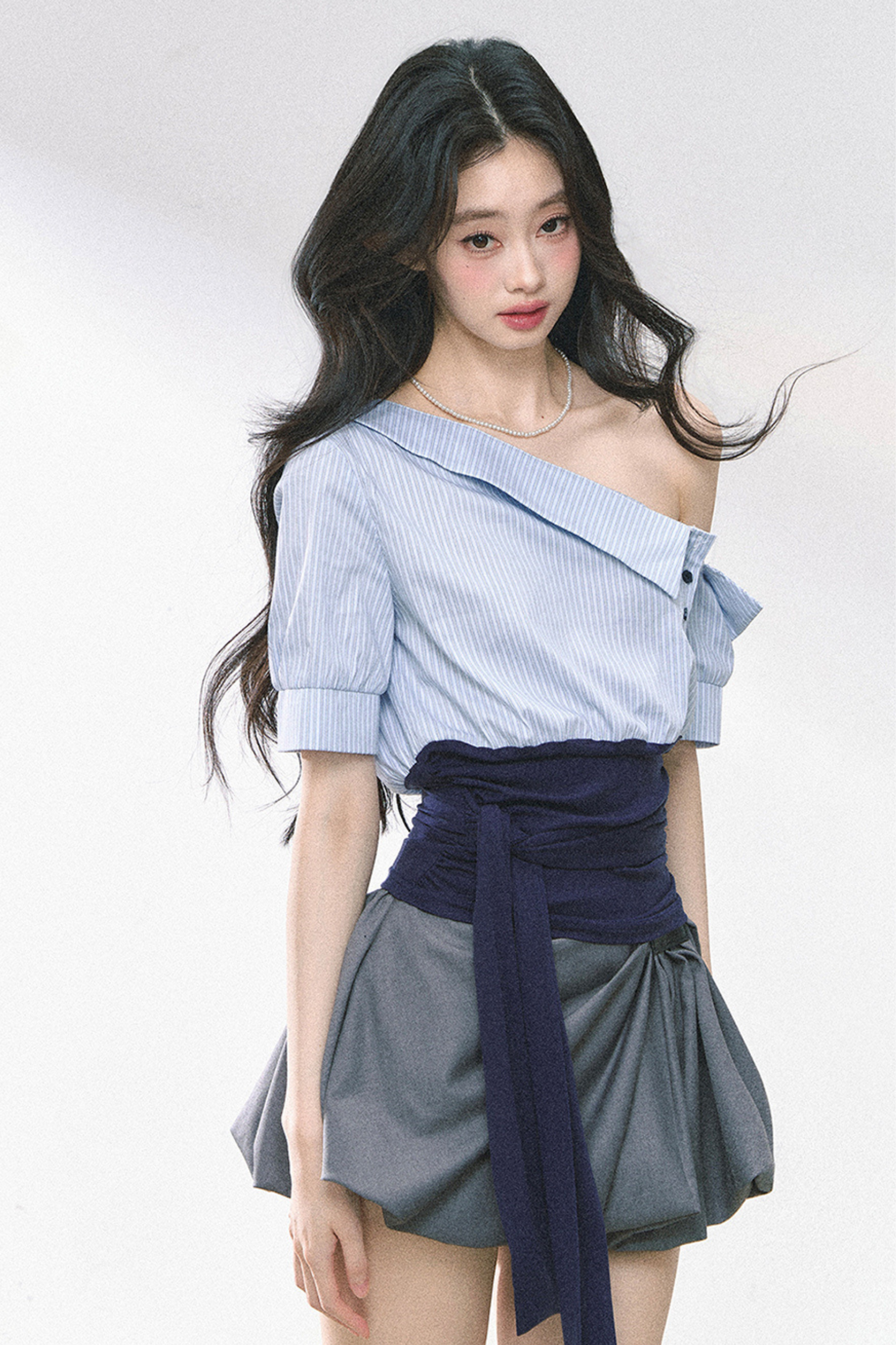 ウエストバンド付きワンショルダーシャツ