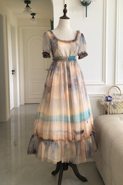 マーブルアートハイウエストマークロリータドレス