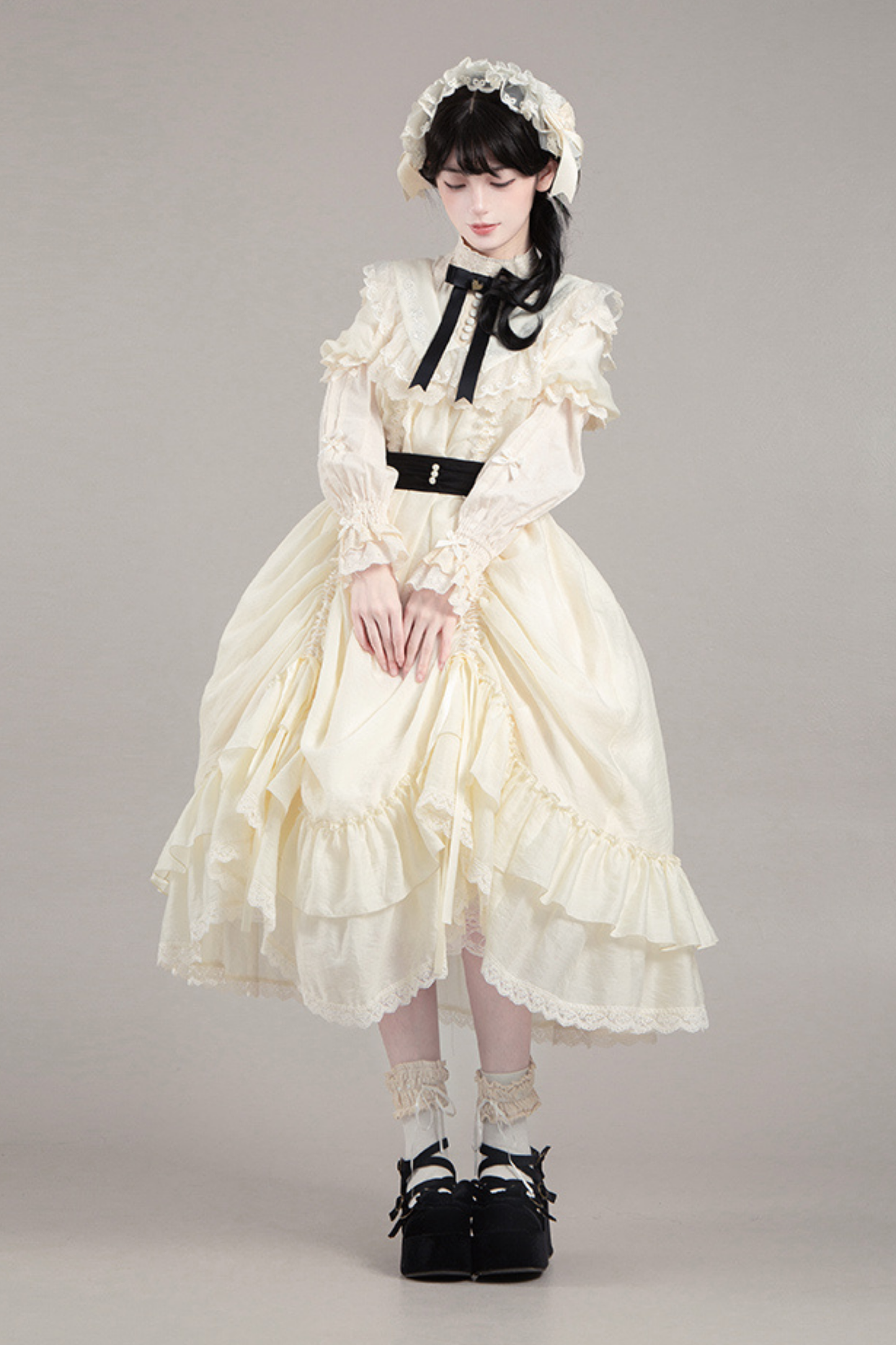 【予約商品】ローズフリルロリータドレス+ドレス＋ベルト＋ブローチ＋リボン＋ヘッドバンド＋スリーブ