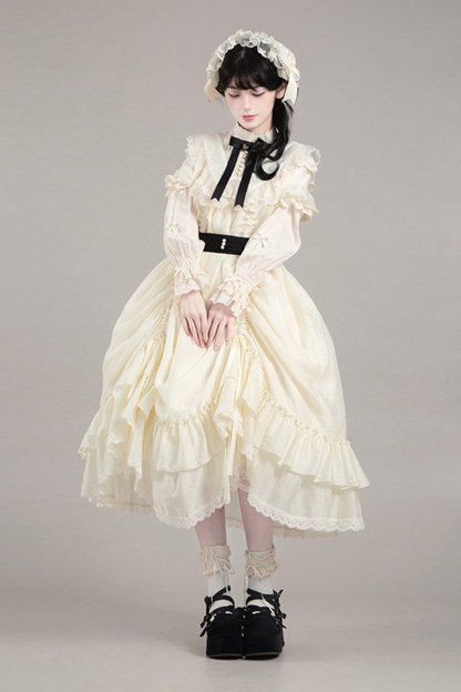 【予約商品】ローズフリルロリータドレス+ドレス＋ベルト＋ブローチ＋リボン＋ヘッドバンド＋スリーブ