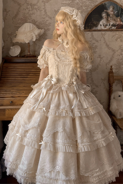 Moon River Lolita Puff Sleeve Top + Vest + Skirt