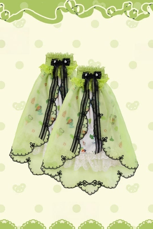 [Pre-order Deadline: October 25] Pink/Green Chinoiserie Lolita Sweet Panda Print Flutter Sleeve Lace Trim Dress + Detachable Flared Sleeves + Leg Covers