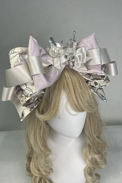 [Pre-order Deadline: September 28] Navy/Off-White Alice Classical Lolita Print Playing Card Frill Ribbon Dress + KC Set + Bunny Ear Hat Set