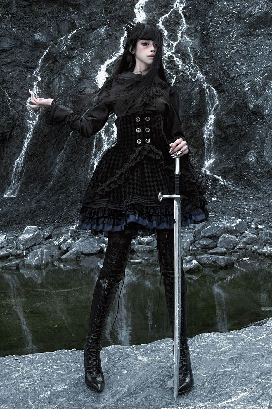 Spider Web Gothic Lace Ribbon Shirt