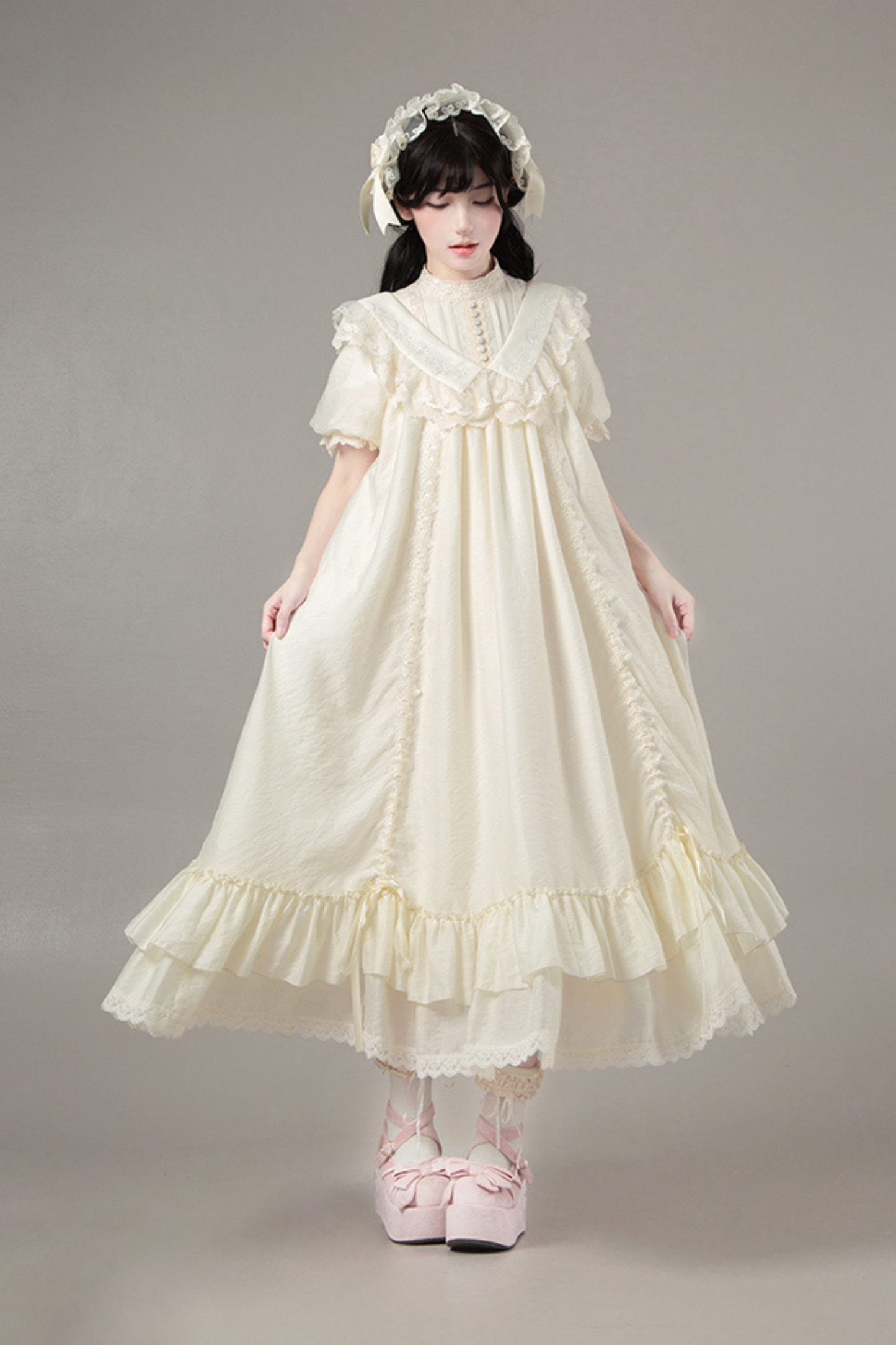 【予約商品】ローズフリルロリータドレス+ドレス＋ベルト＋ブローチ＋リボン＋ヘッドバンド＋スリーブ