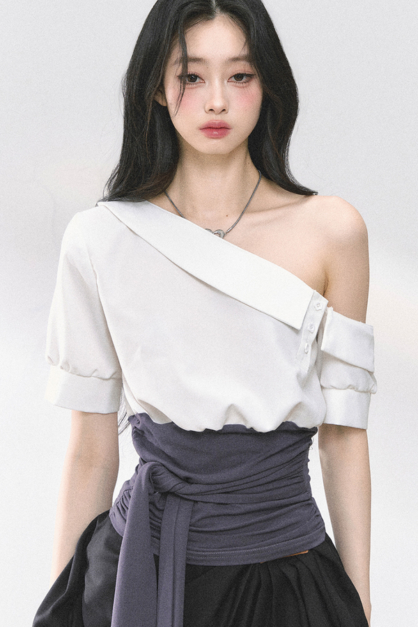 ウエストバンド付きワンショルダーシャツ