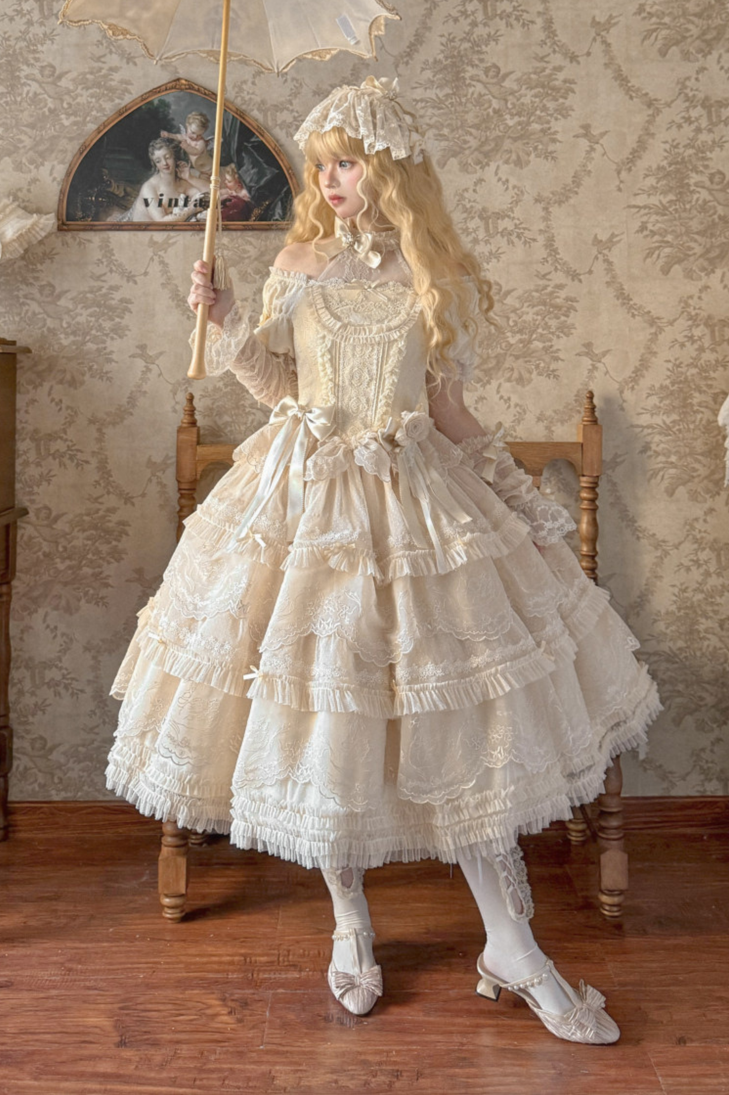 Moon River Lolita Puff Sleeve Top + Vest + Skirt