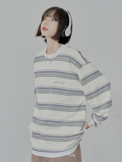 Loose Round Neck Striped Striped T