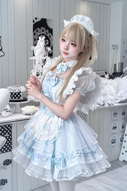 【10月15日予約締切】Pink/Blue Medical Angel Bow Frill Apron Dress Set + Nurse Hat + Nurse Hat