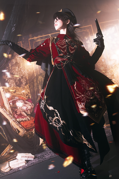 [Pre-order Deadline: November 16] Holy Army Red Black Embroidery Military Uniform Cape Dress Complete Set + Dress Set