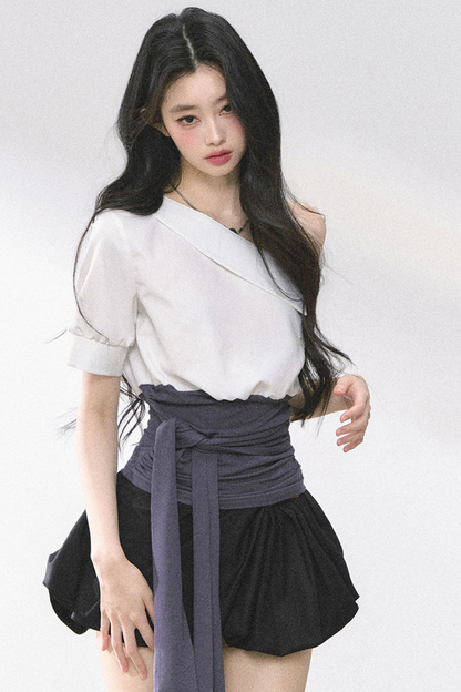 ウエストバンド付きワンショルダーシャツ