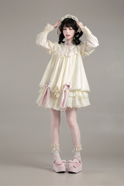 【予約商品】ローズフリルロリータドレス+ドレス＋ベルト＋ブローチ＋リボン＋ヘッドバンド＋スリーブ