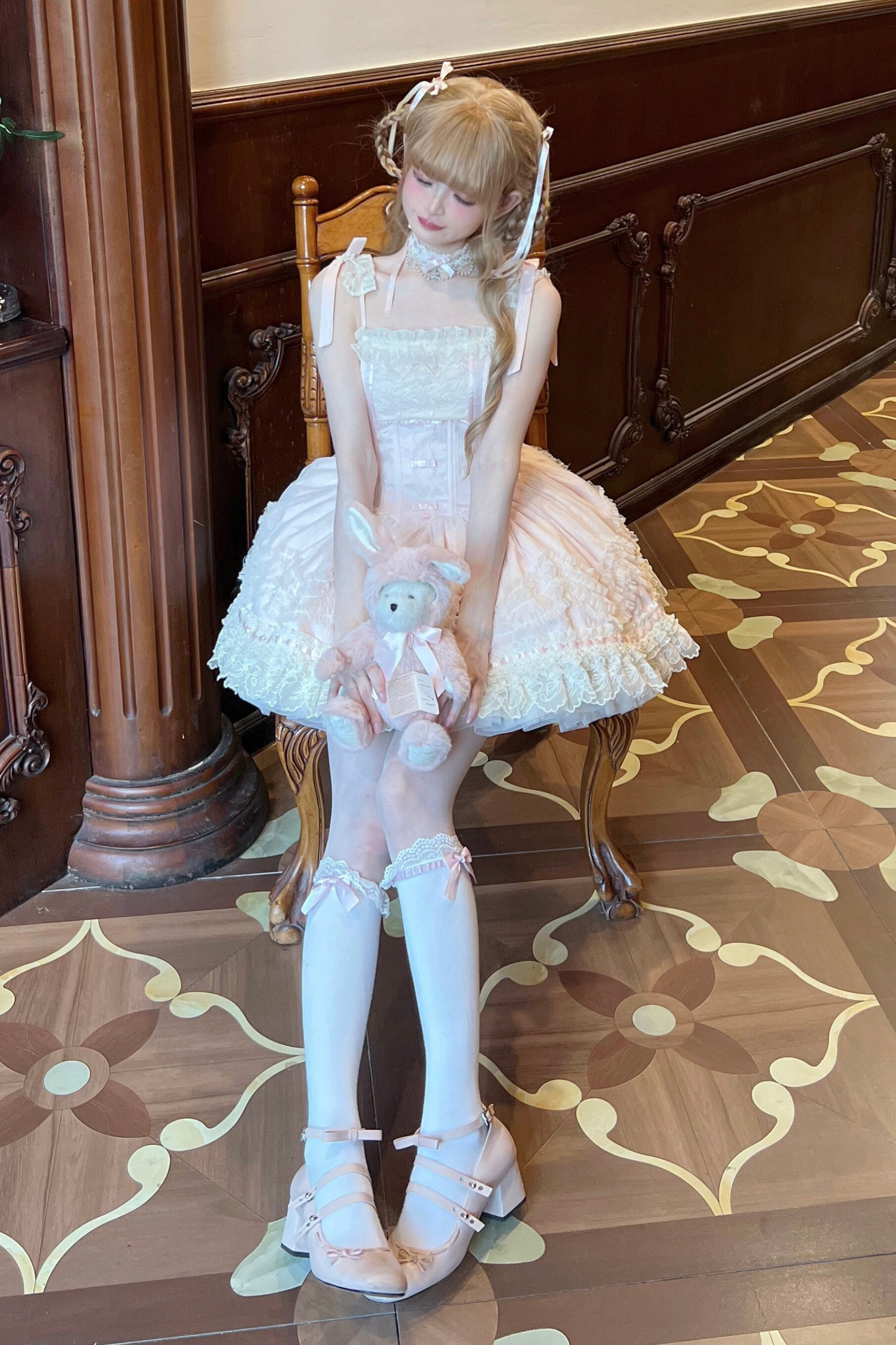 甜美珍妮蘿莉塔吊帶裙+項鍊+帽子+髮帶