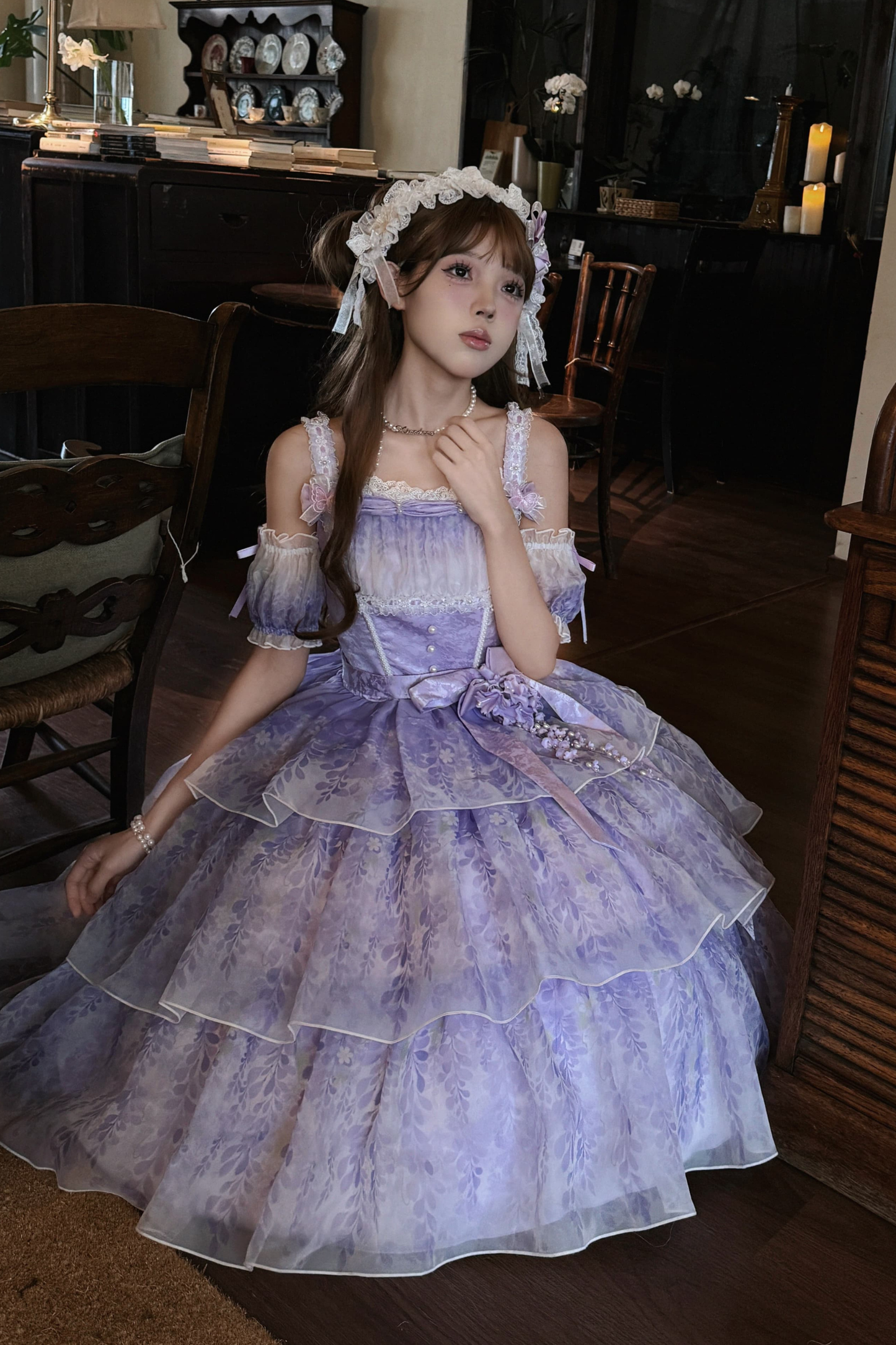 【予約商品】バレエスタイルエレガントドレス+ハット+ヘアバンド+リボンテール