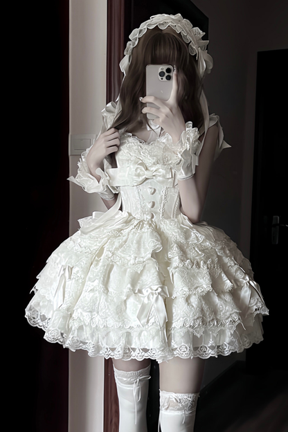 【予約商品】プリンセスバレエケーキロリータドレス+ヘアバンド+ネックレス+スリーブ+テール