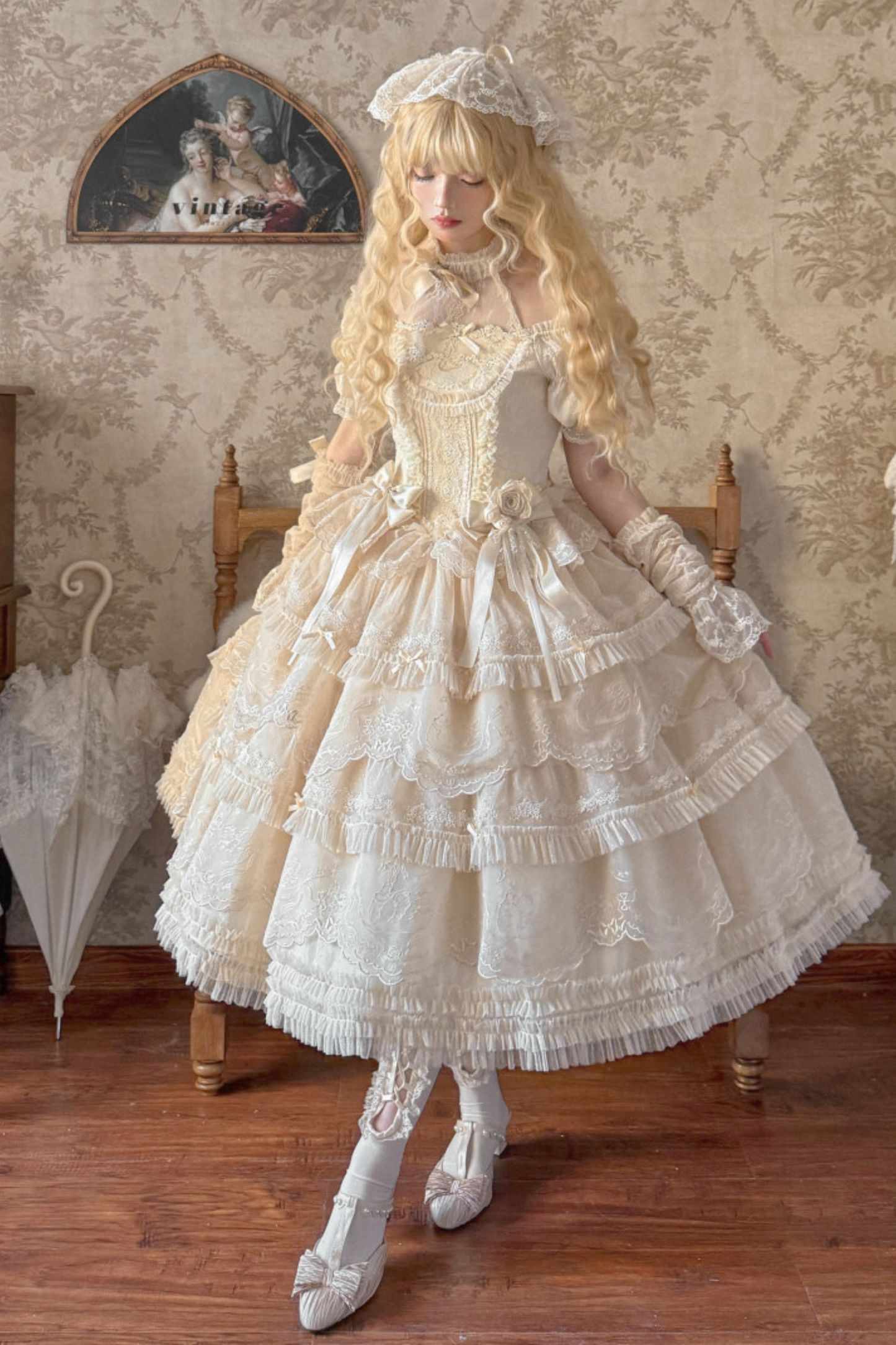 Moon River Lolita Puff Sleeve Top + Vest + Skirt