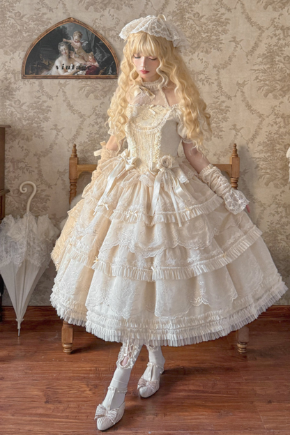 Moon River Lolita Puff Sleeve Top + Vest + Skirt