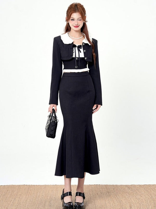 Short Jacket + Inner Camisole + Fishtail Long Skirt