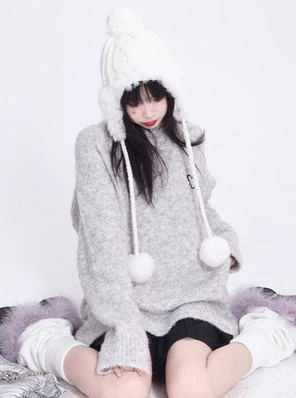 Fur Pom-Pom Knit Cap