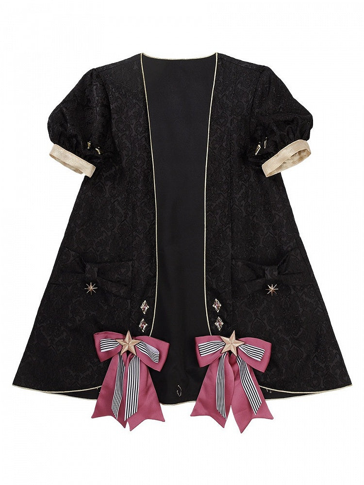 【10月13日予約締切】Magic Academy Starry Diamond Pendant Bow Lolita Dress + Black Lace Trim Bow Puff Sleeve Jacket + Detachable Star Embroidery Ribbon Frill Collar + Full Set