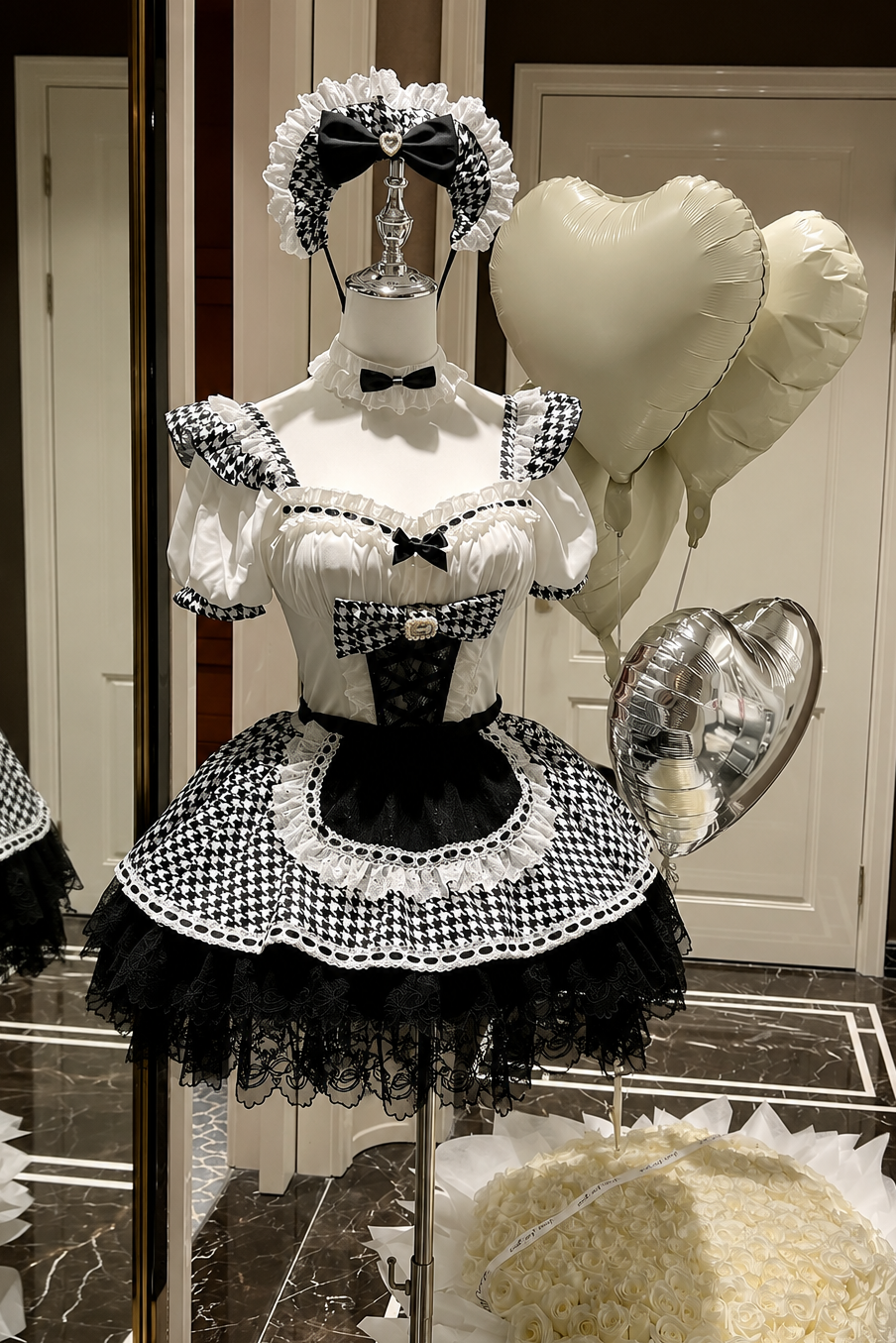 千鳥リボンドールメイドロリータドレス