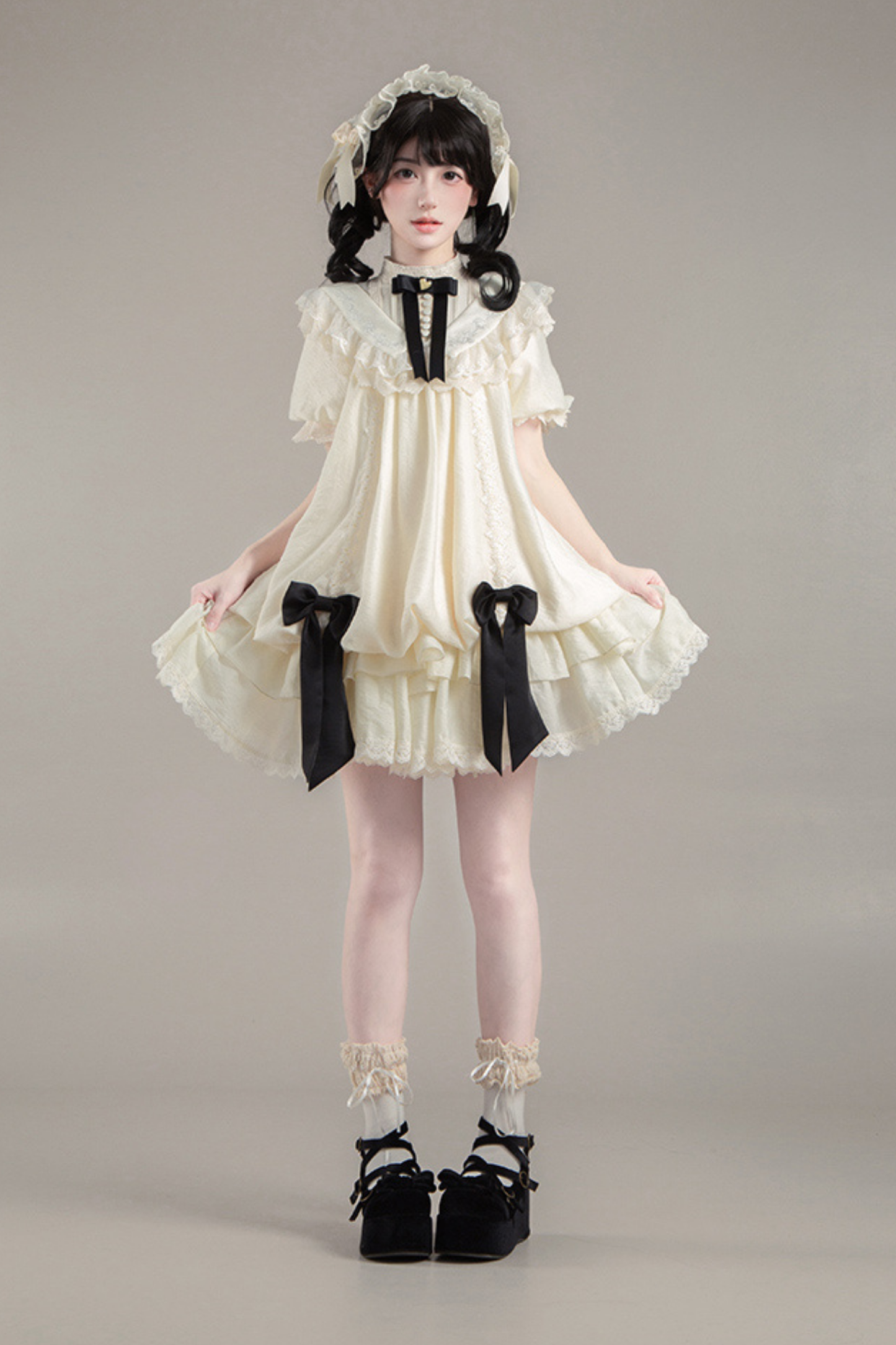 【予約商品】ローズフリルロリータドレス+ドレス＋ベルト＋ブローチ＋リボン＋ヘッドバンド＋スリーブ