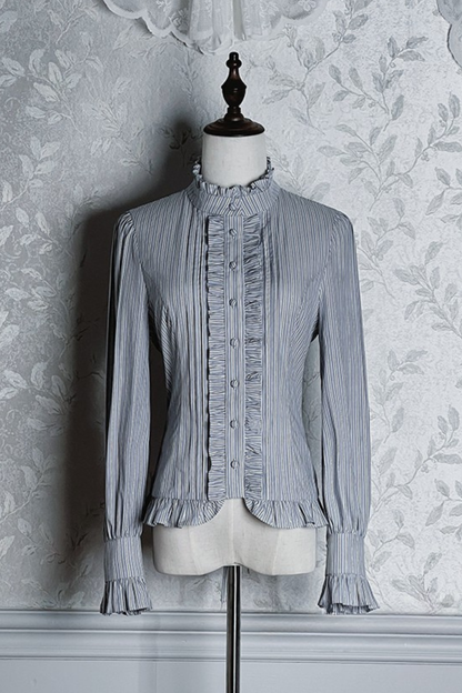 【12月23日予約締切】ビクトリアデュークエレガントクラシックフリルスタンドカラーリボンシャツ