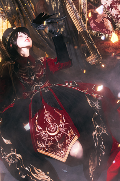 [Pre-order Deadline: November 16] Holy Army Red Black Embroidery Military Uniform Cape Dress Complete Set + Dress Set